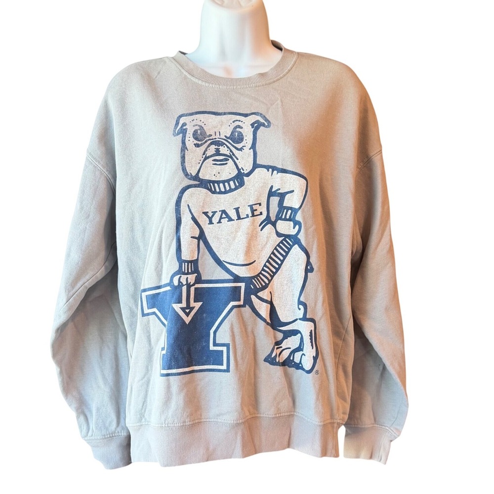 Yale University Bulldog Sweatshirt Size XS Gray Oversized Collegiate Crewneck